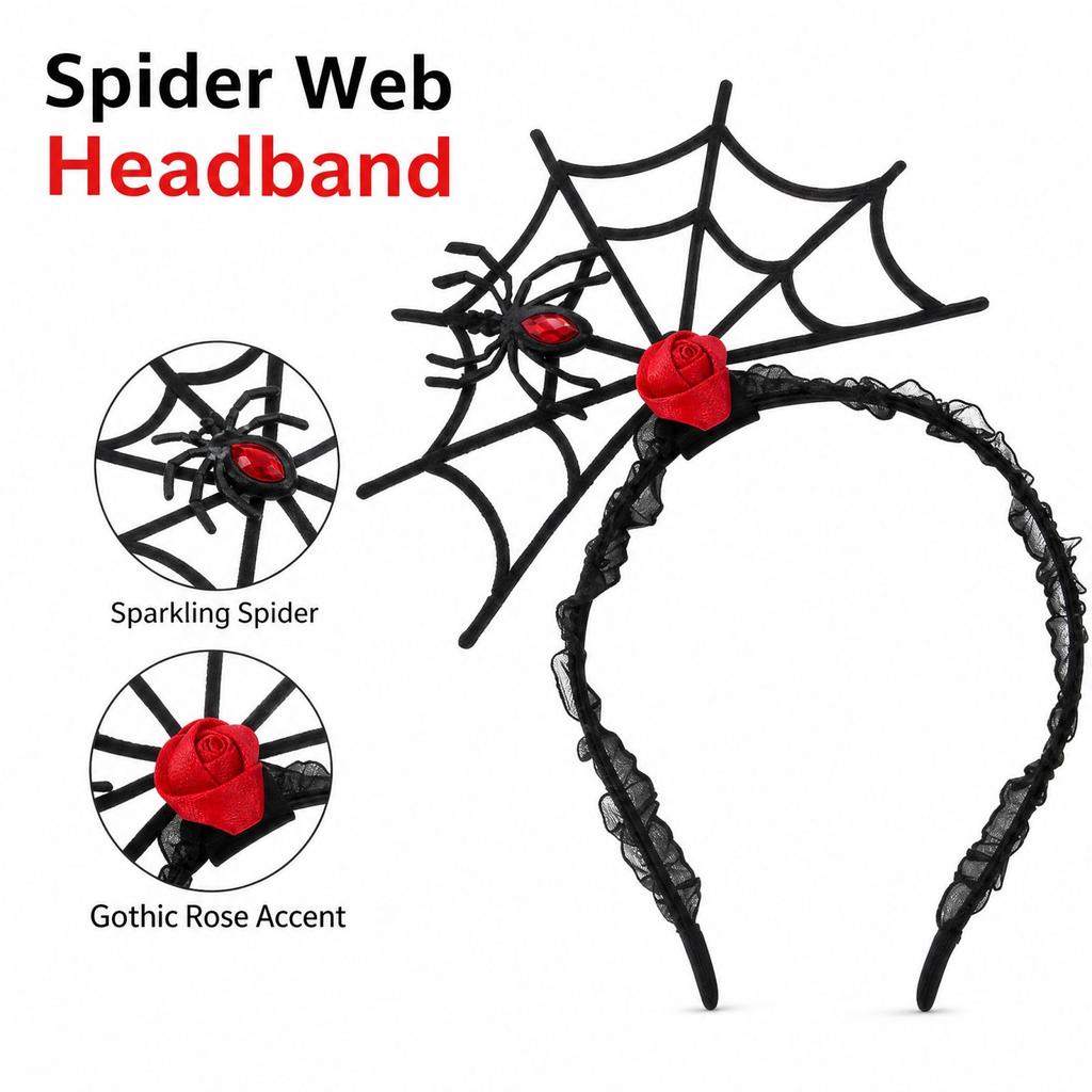 Halloween Lace Headband with Rose and Decorations for Women's Costume Party