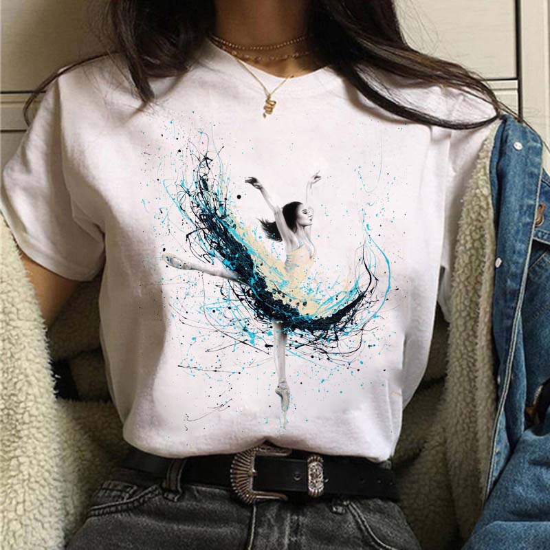 Women Tshirt Casual Dancing Ballet O-Neck Summer Harajuku Vintage Tops Camisas Mujer