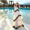 Beautiful Non-collision Lace Splicing White Suspender Dress Women's Summer Vacation Style Ruffle Leaf Edge Layered Long Dress