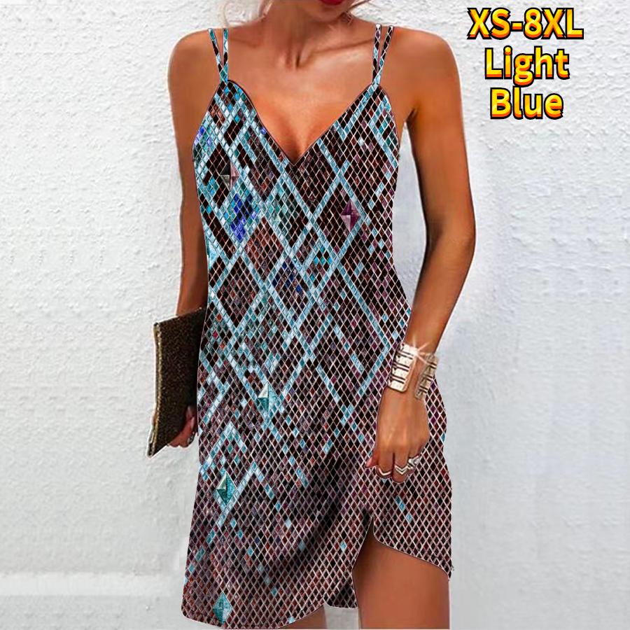 Moda feminina sexy 3d preto lantejoulas diamante grade impressão vestido sem alças solto vestido de camisola com decote em v