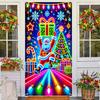 Fluorescerande Juldörröverdrag 71x35 tum Lyser i Mörkret Dörrbanner med Jultomte Gran Presentask för Vinter ytterdörr Fest Väggdekor