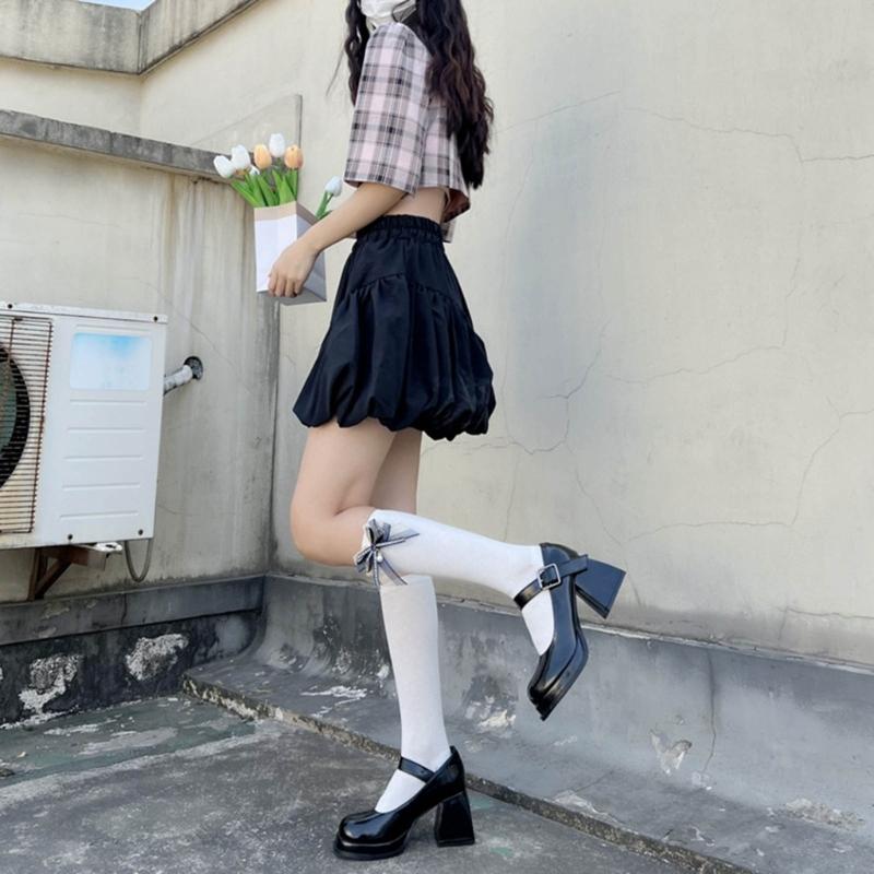1 Pair Princess Style Dress Socks for Girl Calf Tube Frilly Socks Ballet Socks Ruffle Calf Socks with Bows Lace Top Sock
