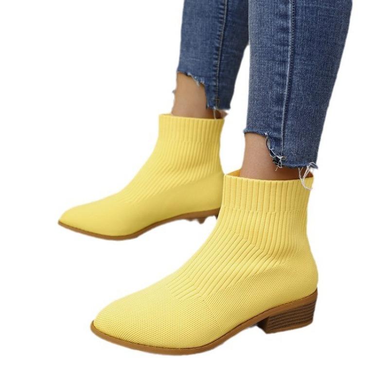 Martin boots women's new large size women's boots four seasons pointed fly-woven sleeve short boots women's thick heel boots