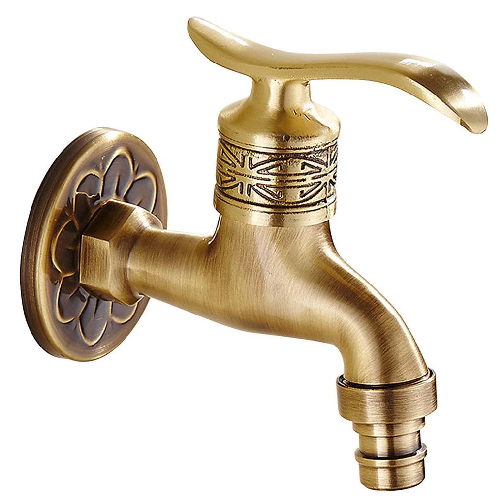 Antique-Style Wall-Mounted Copper Mop Sink Faucet with Quick-Open Single Cold Water Outlet Spout & Angle Valve