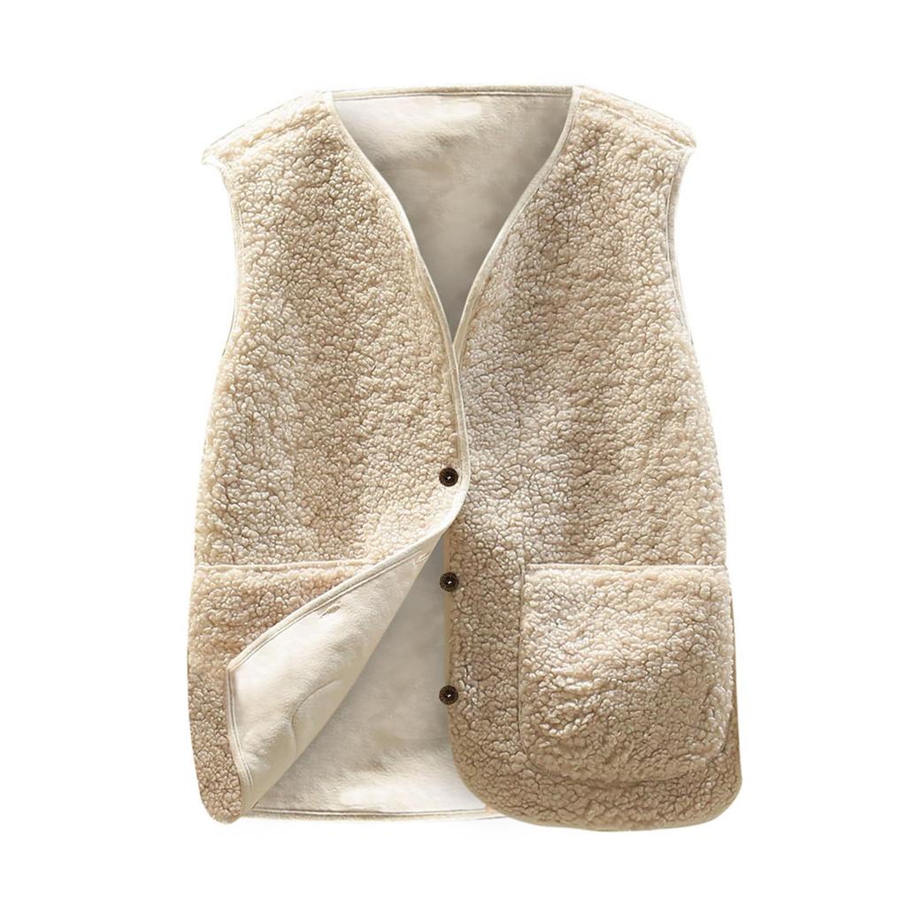 Girls' Fashionable Casual Solid Color  Plush Short Vest Jacket