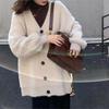 Mink Cashmere V-Neck Knit Cardigan: 2026 Spring/Autumn Korean Style Loose Sweater Coat for Women