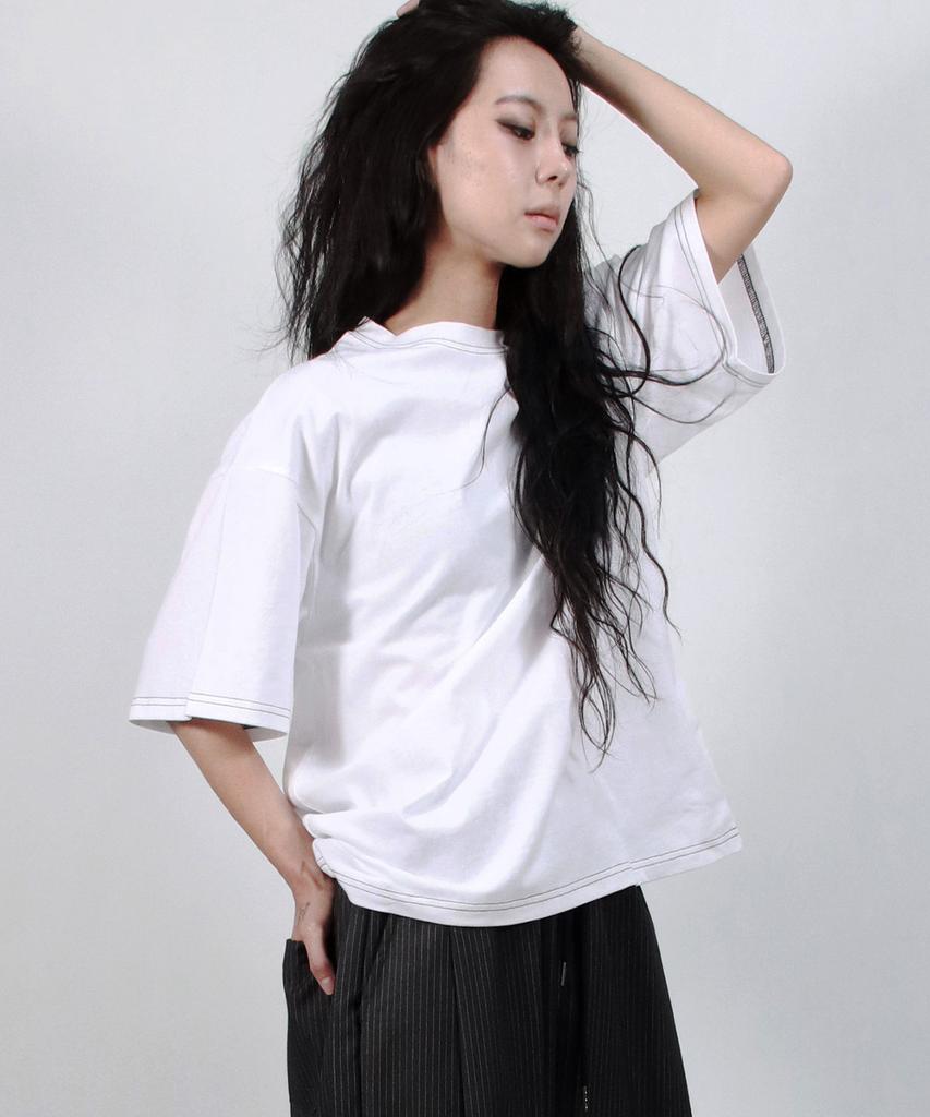 Deumakeu Outstitch Boxy Short Sleeve Tee - White