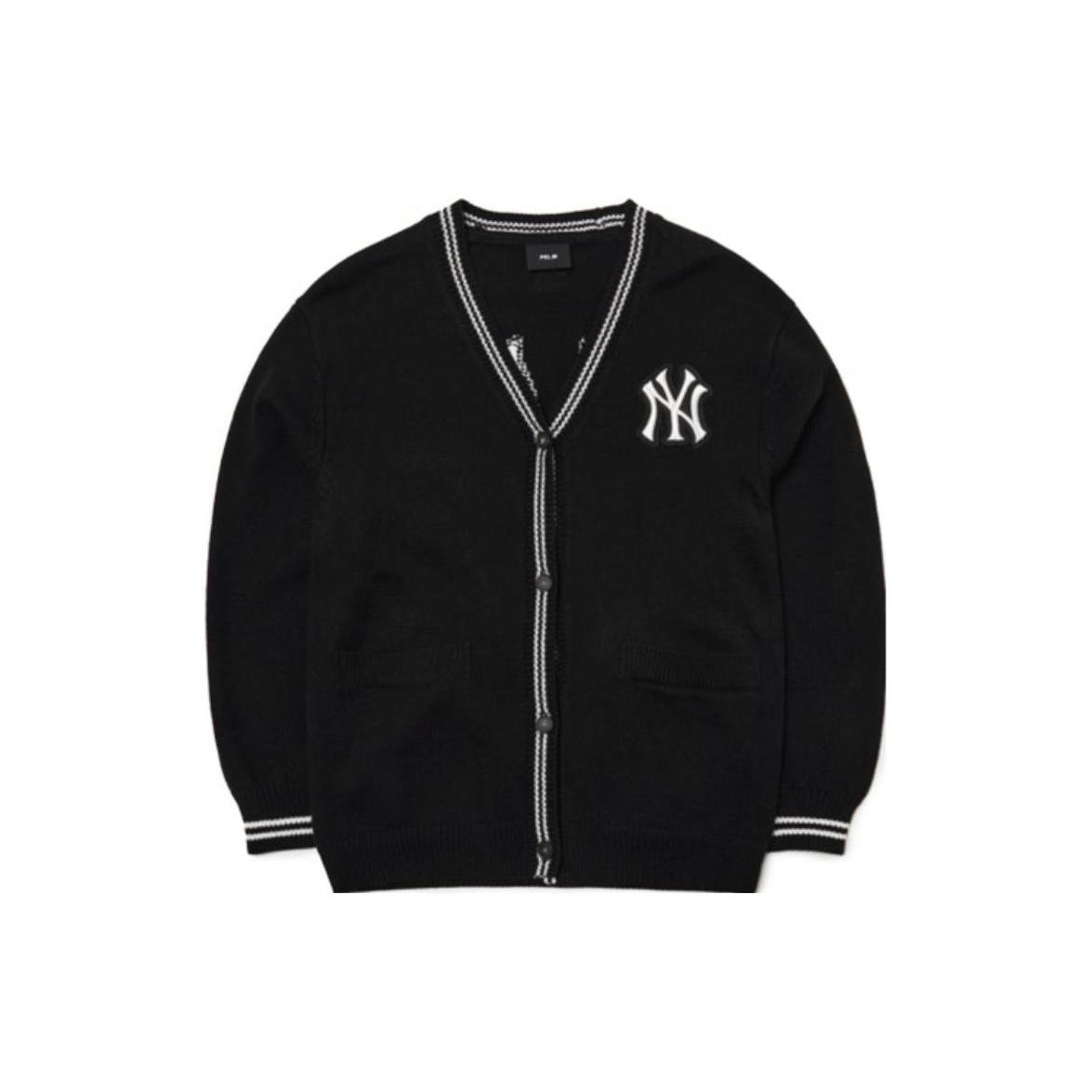 MLB Base Logo Knitwear Unisex Black V neck Moderate Cardigan 3AKCB0121-50BKS S