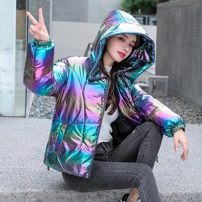 Neue Damen Parkas Winterjacken mit Kapuze glänzend lockerer Damenmantel dicke Baumwolle gefütterte Jacke Parka lässige Mantel Outwear