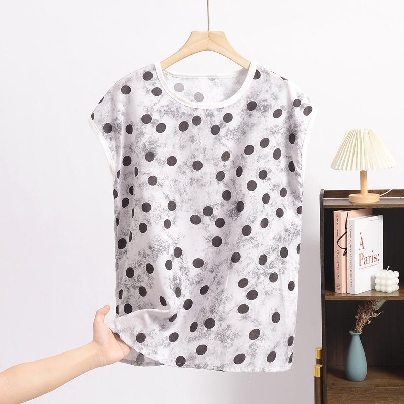 Dam Silke Jacquard Rundhals Kortärmad Tunn Mamma T-shirt Sommar Stor Storlek Blommig Bekväm Andningsbar Mångsidig Lös Topp