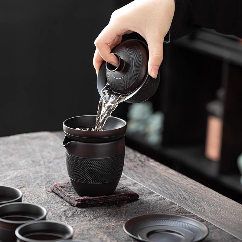 Purple Clay Jumping Knife Kung Fu Tea Set Luxury Home Use Tea Drinking Gaiwan Teapot Teacup High-end Gift Box Gift for Giving