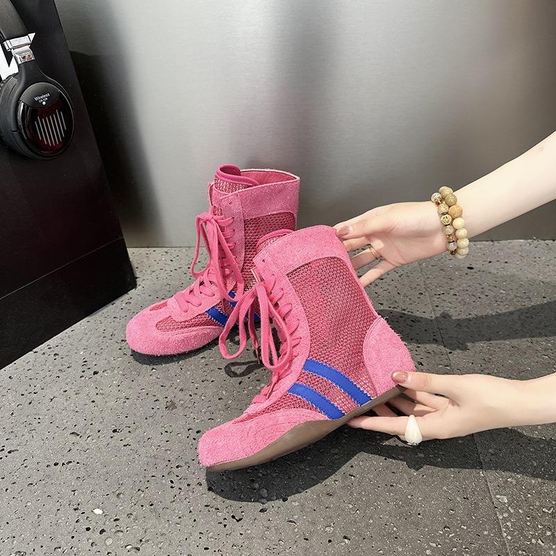 

New soft-sided version~ boxing shoes women s breathable Martin boots hollow net boots casual sports high-top 40