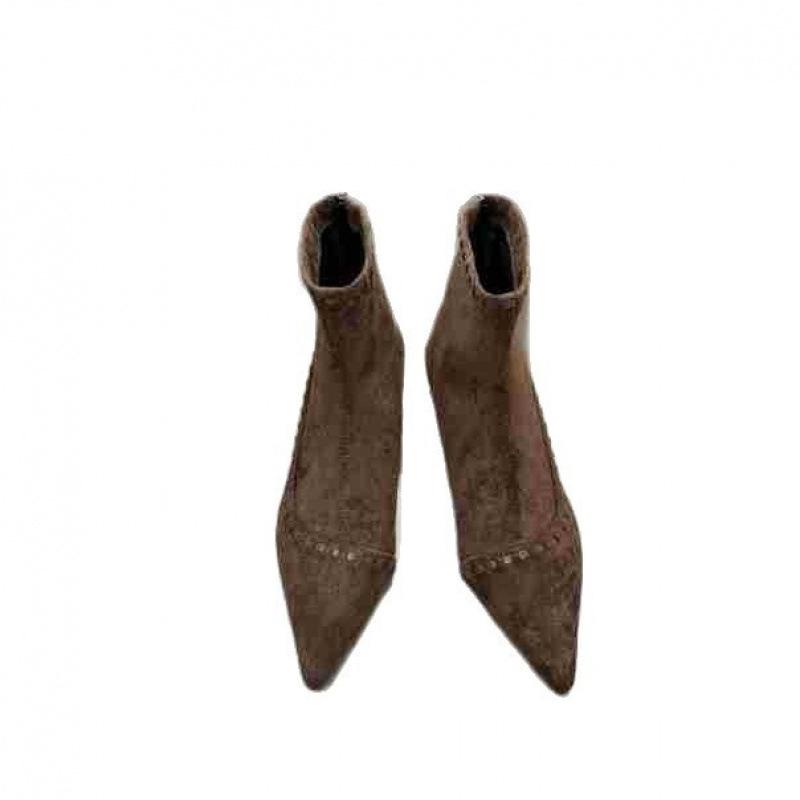 Französische spitze genähte kurze Stiefel Damen 2025 Herbst Ärmel elastische dünne Stiefel dünner Absatz Temperament Mode Stiefel junge Damenschuhe