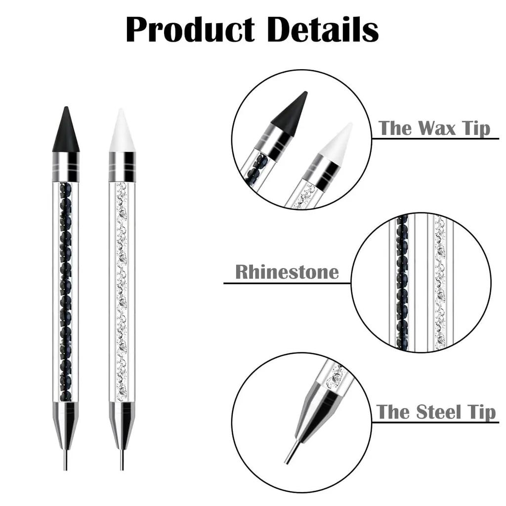 Rhinestone Picker Dotting Pen, Dual-ended Rhinestone Gems Crystals Studs Picker Wax Pencil Manicure Nail Art DIY Decoration Tool