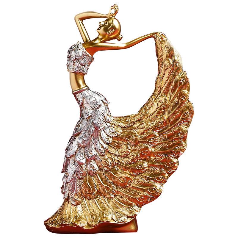 European Luxury Peacock Dancer Resin Ornament for Home and Wedding Decor