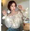 French one-word shoulder collarbone top women's spring new design sense niche ruffle shirt women's autumn