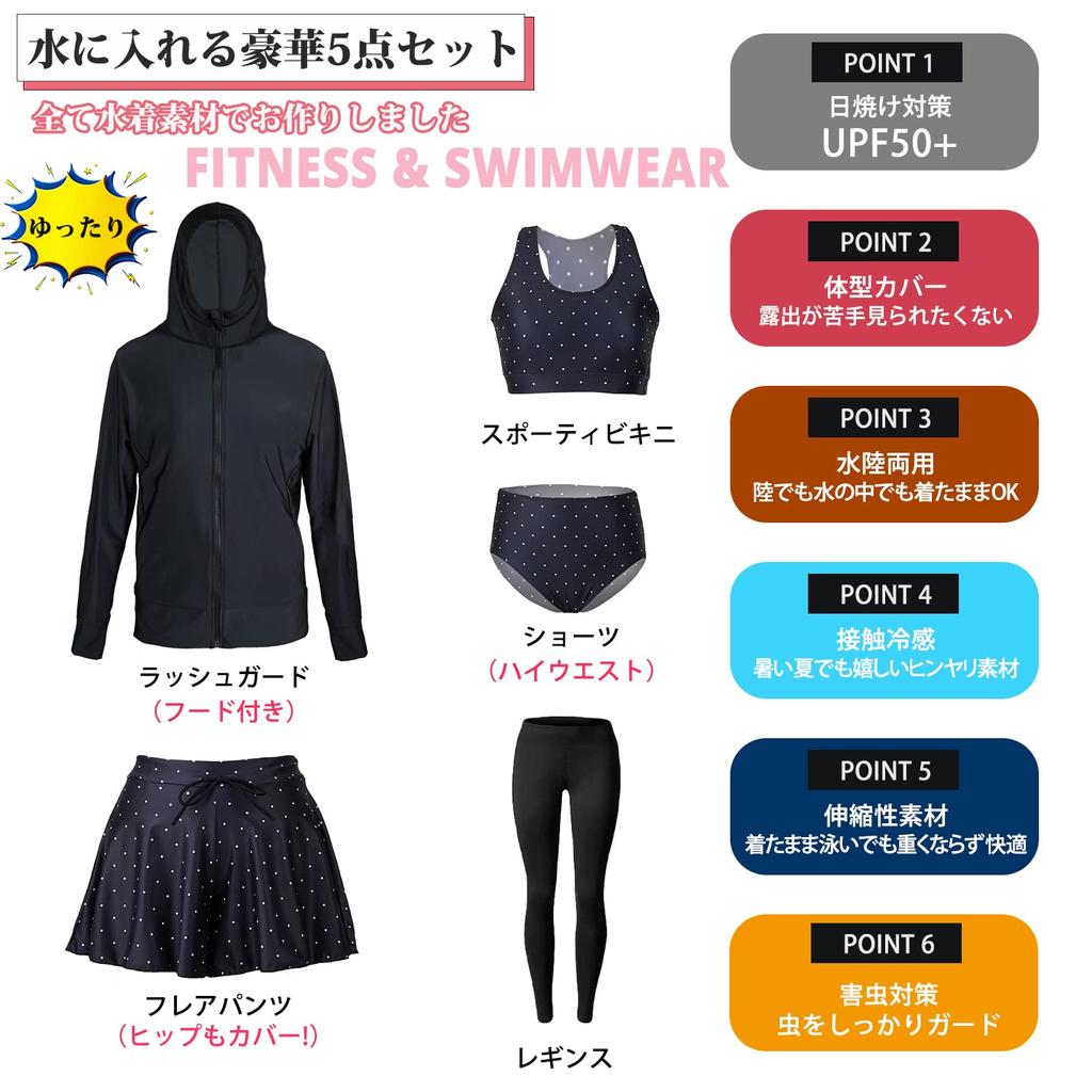 Fitness Long Sleeve Rash Guard with Plus Women's Swimsuit, Hood, Bikini, Shorts, Leggings, 5-Piece Set, Sizes, Figure-Flattening