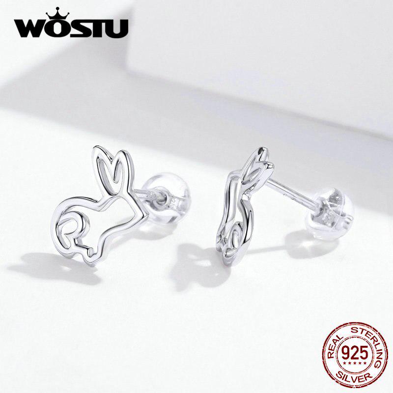 WOSTU Real 925 Sterling Silver Rabbit Carrot Stud Earrings Silver 925 Jewelry Wedding Earrings