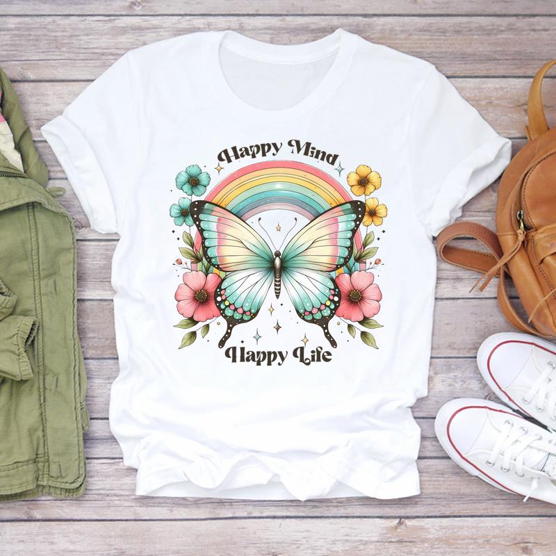 (Asian Size) style flower T Shirt Lady Female Top Short Sleeve T-shirts Casual Printed Clothing Women Fashion Graphic Tee