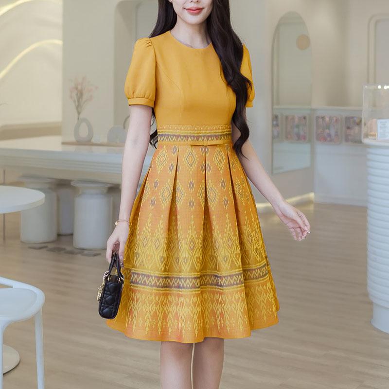 ZANZEA Women Casual Round Neck Short Sleeve Loose Print Dress