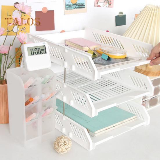 3 Tier Stackable Letter Tray Desk Paper Organizer Plastic File Document Storage Rack for Home Office School