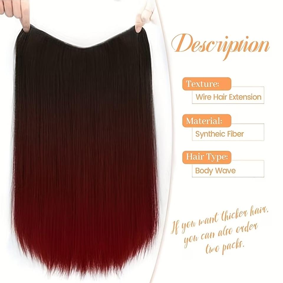 Long Straight Gradual Wig American Style Women's V-Shaped Ombre Synthetic Hair Extensions with Adjustable Clip-On