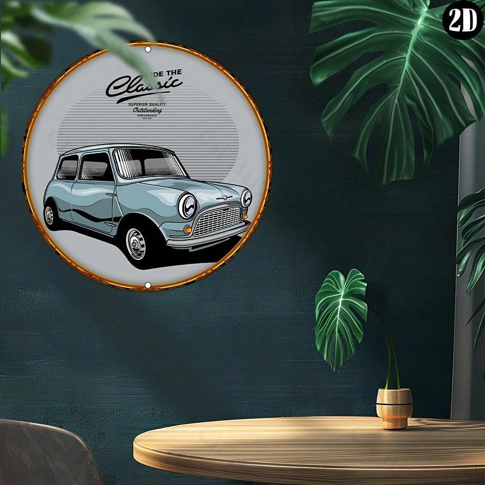 Segno di Latta Metallica per Auto d'Epoca Mini Cooper Classica Decorazione Murale per Casa Ufficio Bar Caffè