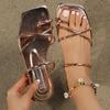 Summer Flat Fashion Sandals Women Candy Color Strap Cross Slipper Ladies Girl Flat Square Toe Strap Flip-flop Slippers