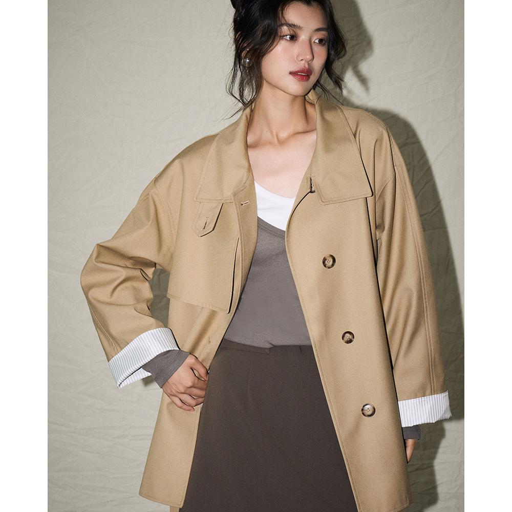 Chunxin casual retro style versatile stand-up collar small loose medium and long trench coat