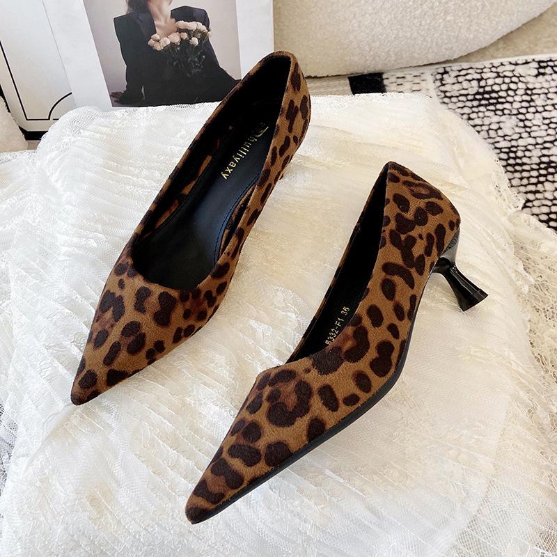 

B332-F12025 осенние замшевые туфли-лодочки на высоком тонком каблуке с леопардовым принтом, модные сексуальные женские туфли 39 жёлтый