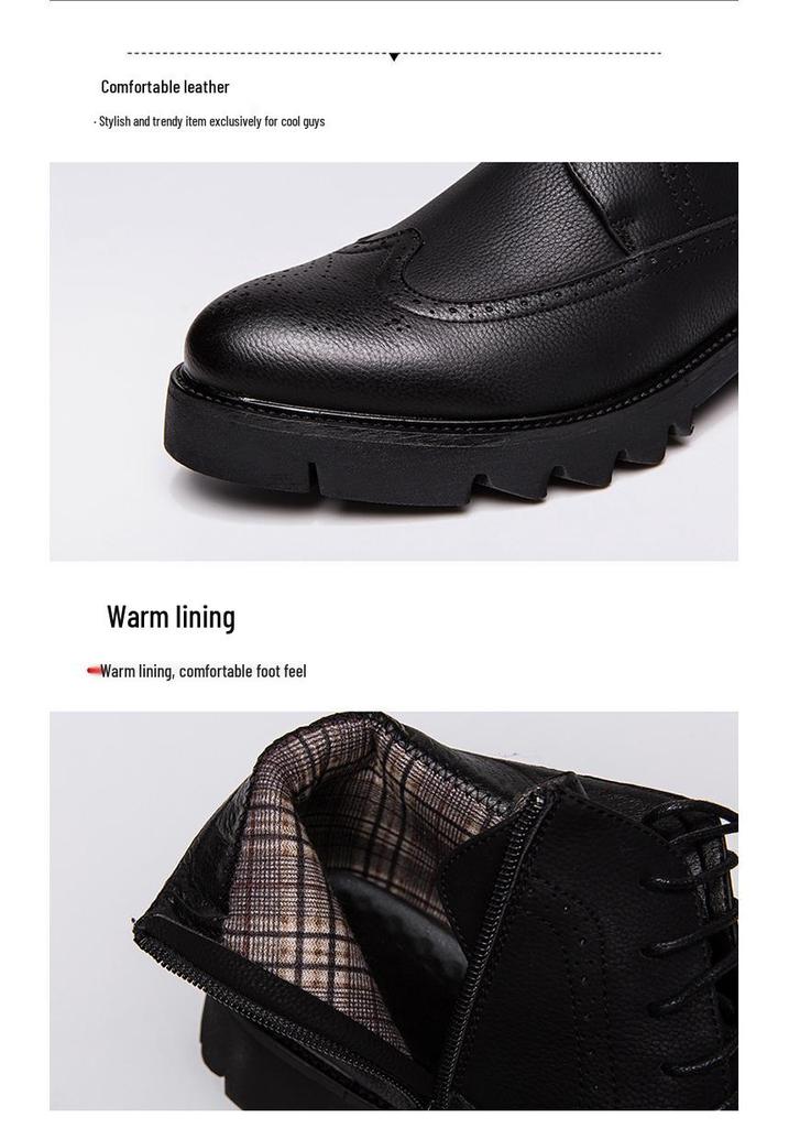 Men's High-Top Brogue Leather Boots - Stylish, Business Casual, Height-Enhancing, Versatile Footwear