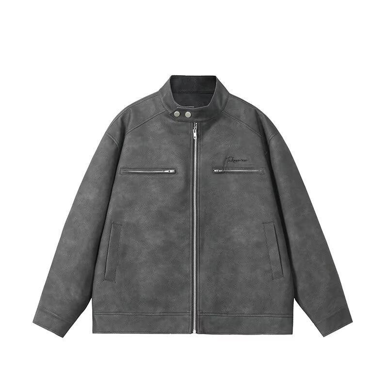 

Men’s 2025 Mallard Retro Brown Leather Stand-Up Collar Jacket - Baseball & Flight Workwear 3XL чорний