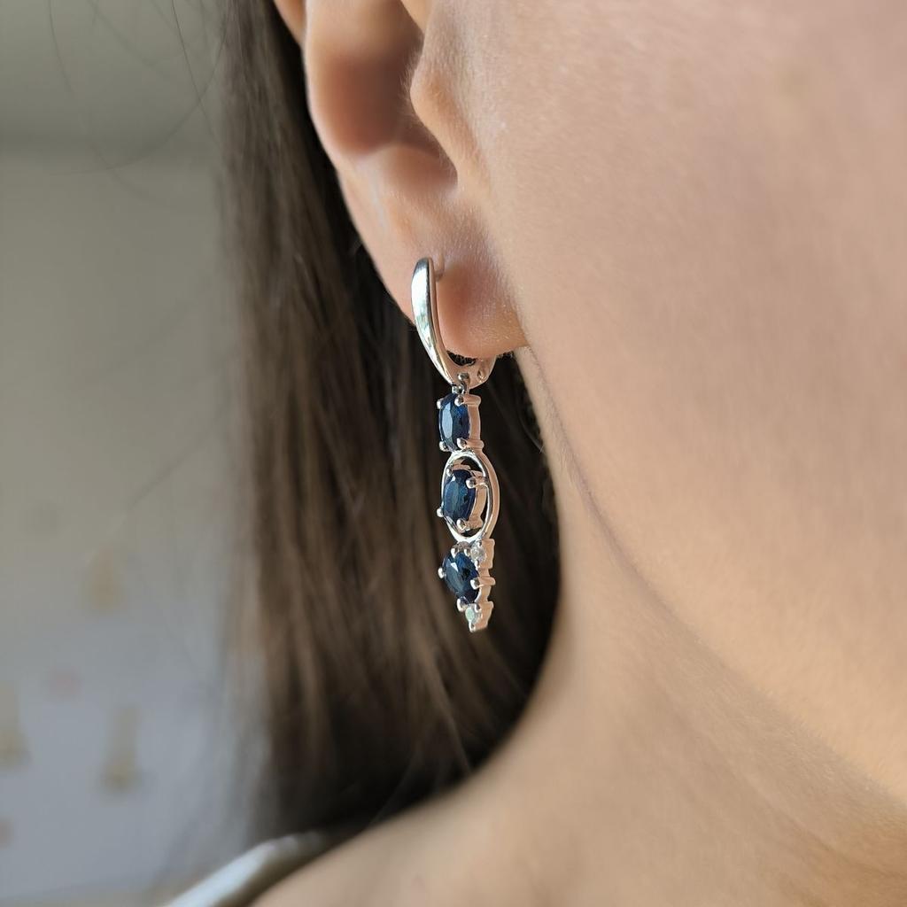 Серебряные серьги с сапфиром nano 2.148ct, фианитами (2195030)