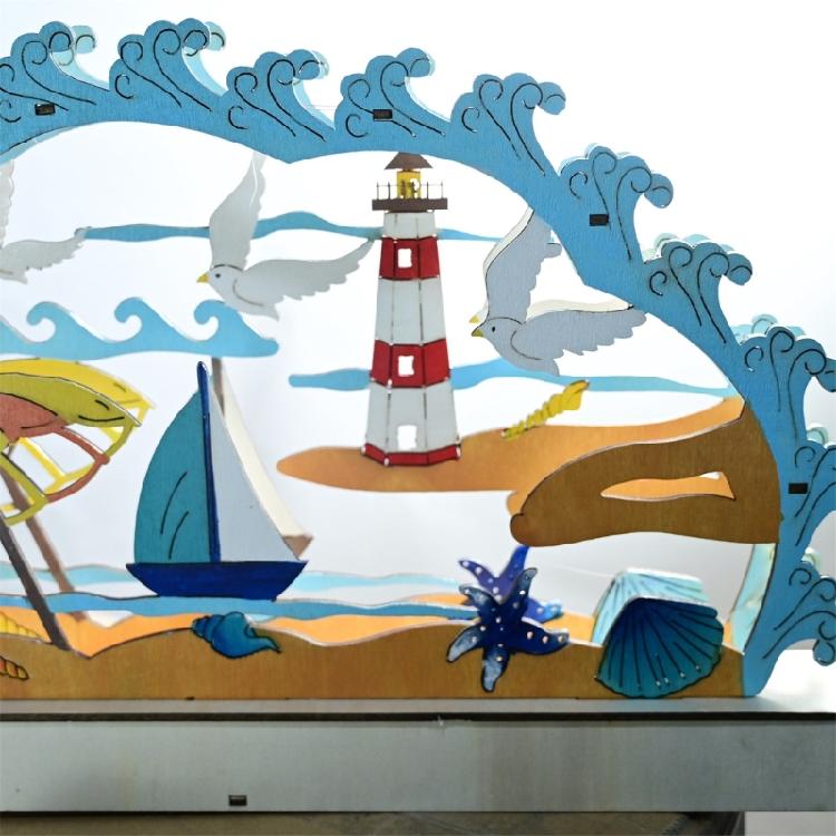 Ocean Theme LED Lamp Table Ornament Wood Carve Desk Decors for Livingrooms