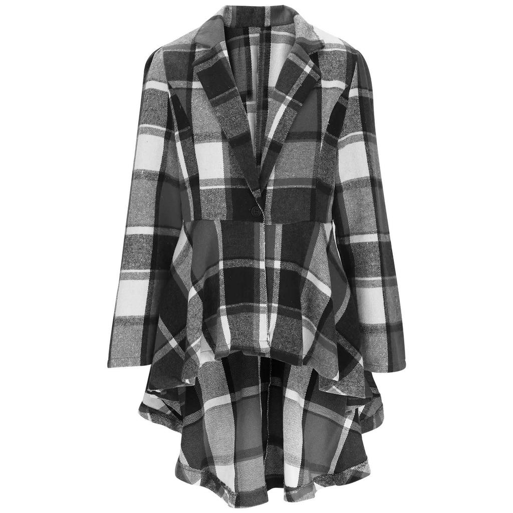 Ladies' Plaid Printed Fashionable Long Sleeved Jacket Cardigan