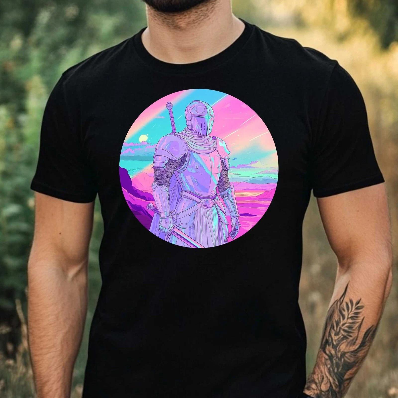 T-Shirt Herren Ritter Vaporwave Motiv Baumwolle Größe XS bis 5XL XXXXL