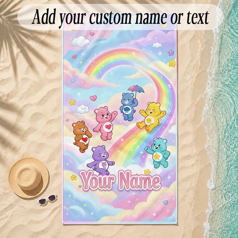 Beach TowelCare Bears Custom Name Text Personalized Soft Towel for Beach Pool Indoor Home Decor Gift