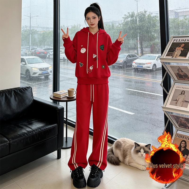 

Stylish New Year Christmas Streetwear Hoodie and Wide-Leg Pants Set M