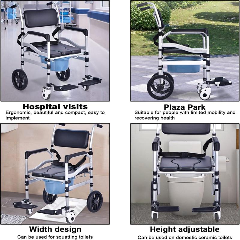 Foldable Height Adjustable Safety Commode Chair Elderly People Wheelchair Household Foldable Shower Chair