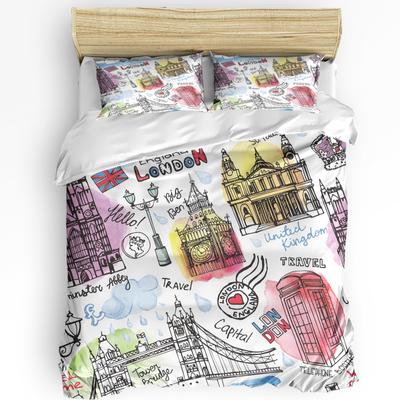 London Red Bus Building House 3pcs Bedding Set For Bedroom Double Bed Home Textile Duvet Cover Quilt Cover Pillowcase