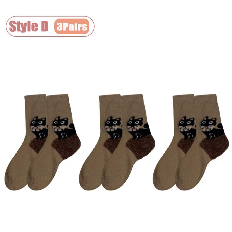 Boneless Cat Feather Yarn Socks High Tube Stackable Design Breathable Warm Winter Cartoon Womens Mid Calf Ankle Socks