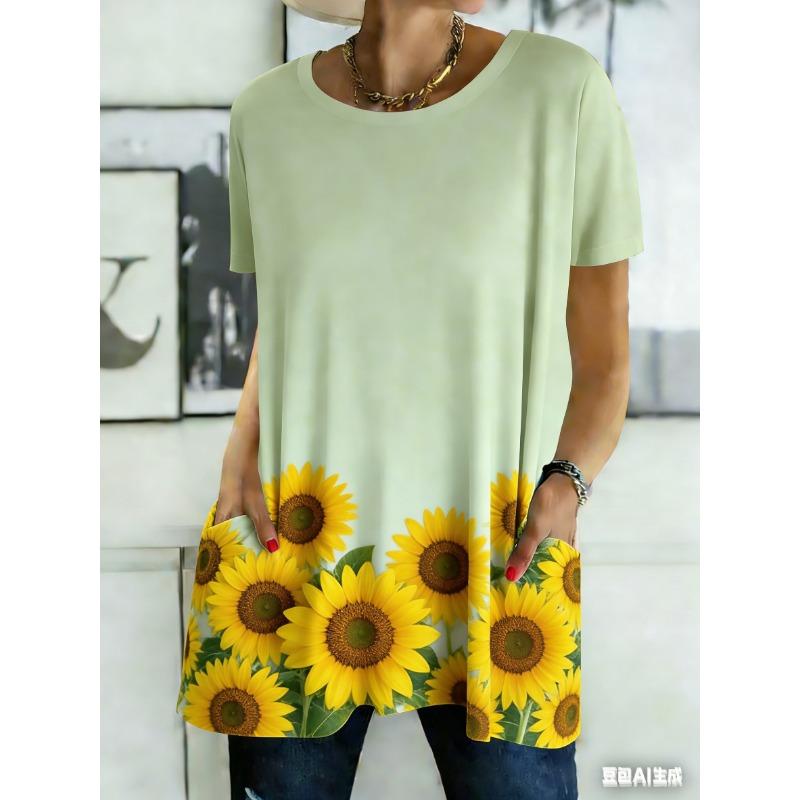 

Summer printed short-sleeved T-shirt with pockets XL