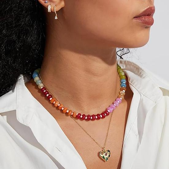 Stone Beads Necklace Colorful Beaded Choker Boho Summer Holiday Necklace for Women Daily Wear Party Beach Vacation Jewelry