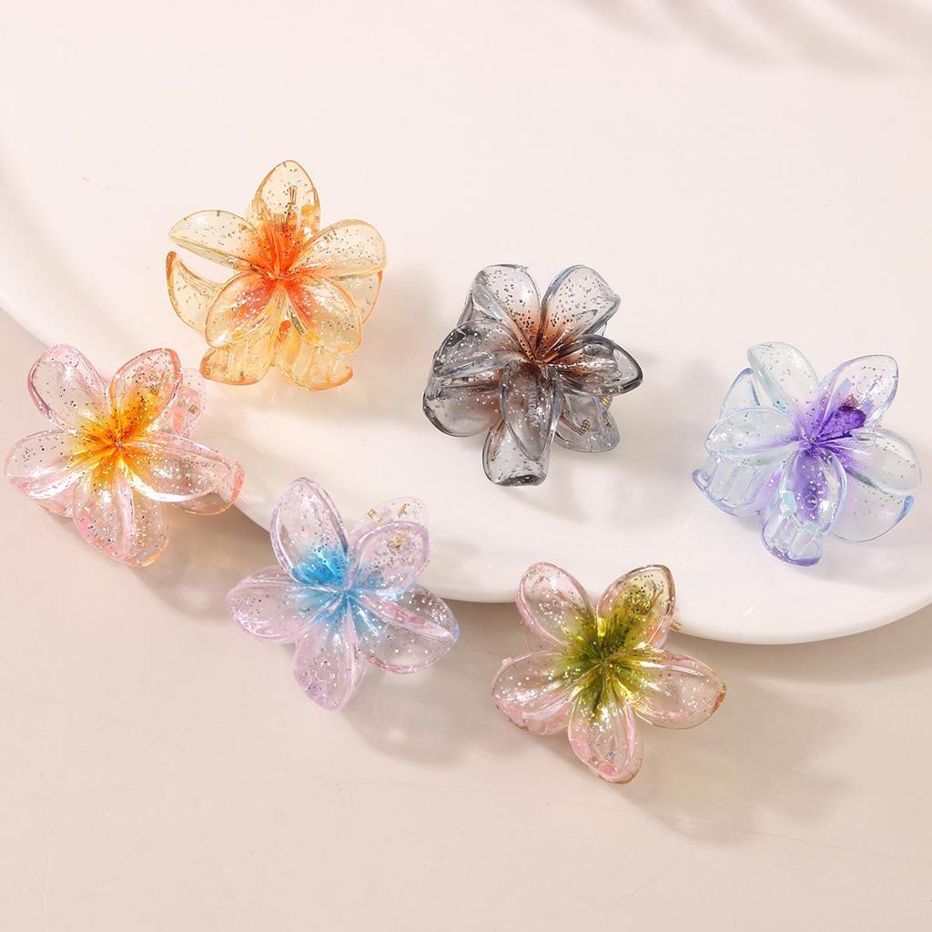 Koreanischer Stil 4CM Transparenter Glitzer Plumeria Haarspange für Damen