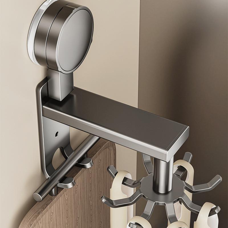 Aluminum Alloy Wall Mount Pot Spoon Holder With Rotating Hooks For Kitchen Storage