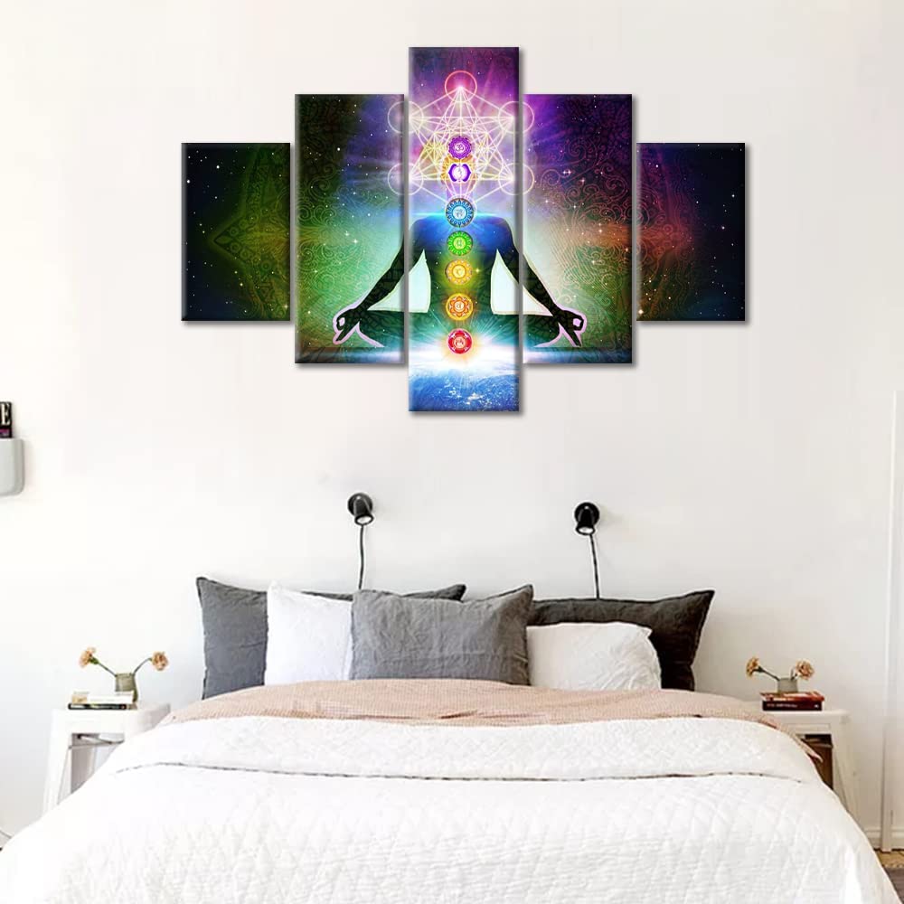 5 kusů 7 čaker Yogi Jóga Meditace Indie HD Nástěnné umění Plátno Plakáty Obrázky Malby Domácí dekorace do obývacího pokoje Bez rámu