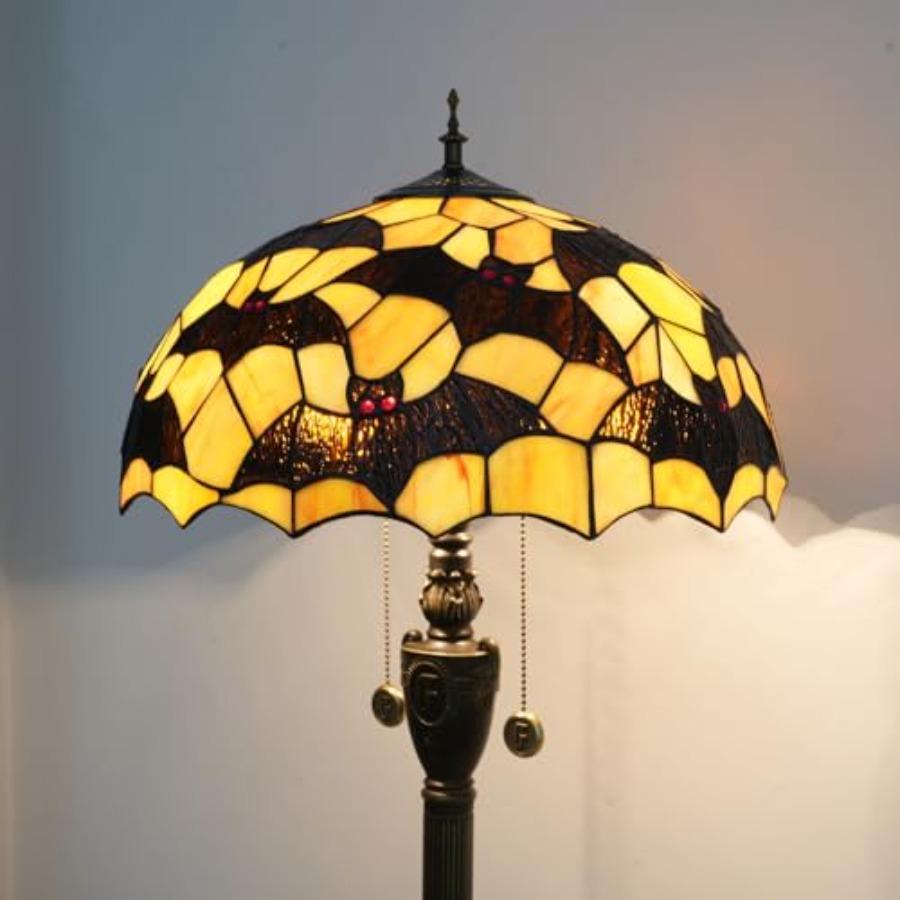 Tiffany Black Bats Floor Lamp Stained Glass for Living Room Bedroom Office Bright Lighting Rustic Corner Decor Standing Tall Un