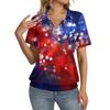 Women's Casual Short Sleeve Collared Shirt Independence Day Stars and Stripes Print V Neck Top for Summer