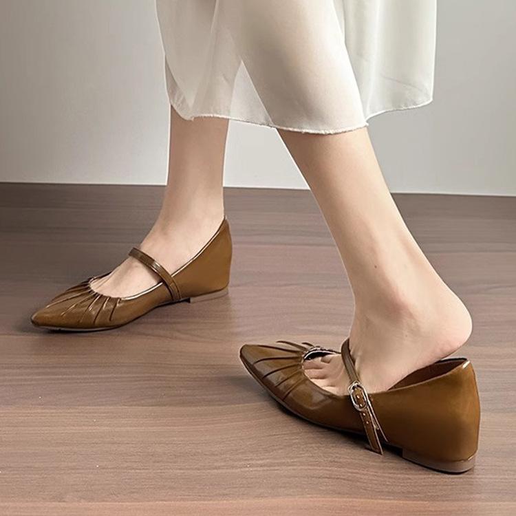 

Остроносые туфли-лодочки женские лето 2025 новые с небольшой внутренней платформой ретро с ремешком с надписью Мэри Джейн женские туфли 40 коричневый