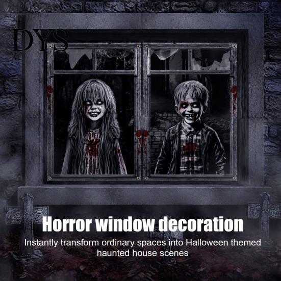 Festive Scene Layout 2Pcs Halloween Horror Window Clings, 80x120cm Spooky Ghost Skeleton Decorative Balcony Stickers Decal for Glass, Haunted